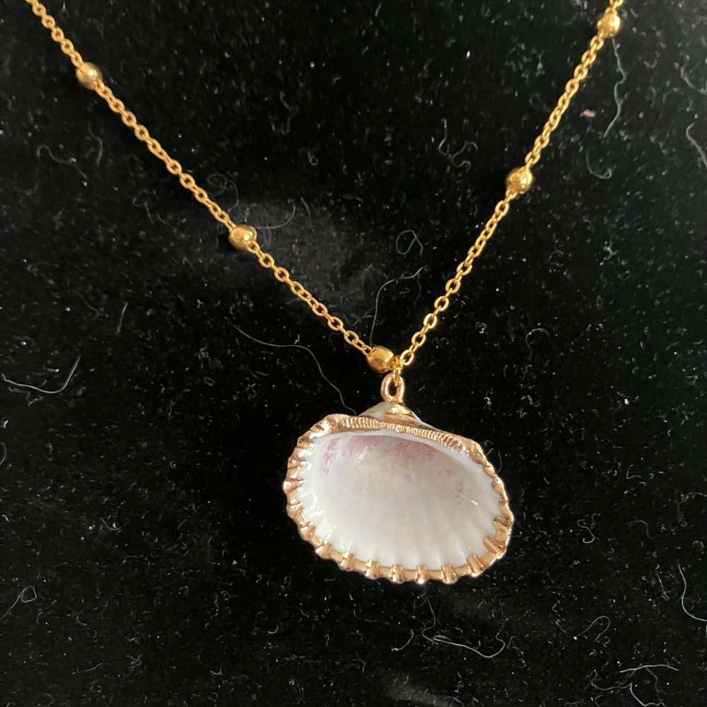 Gold Enhanced Light Green Seashell Necklace - Picture 4 of 4